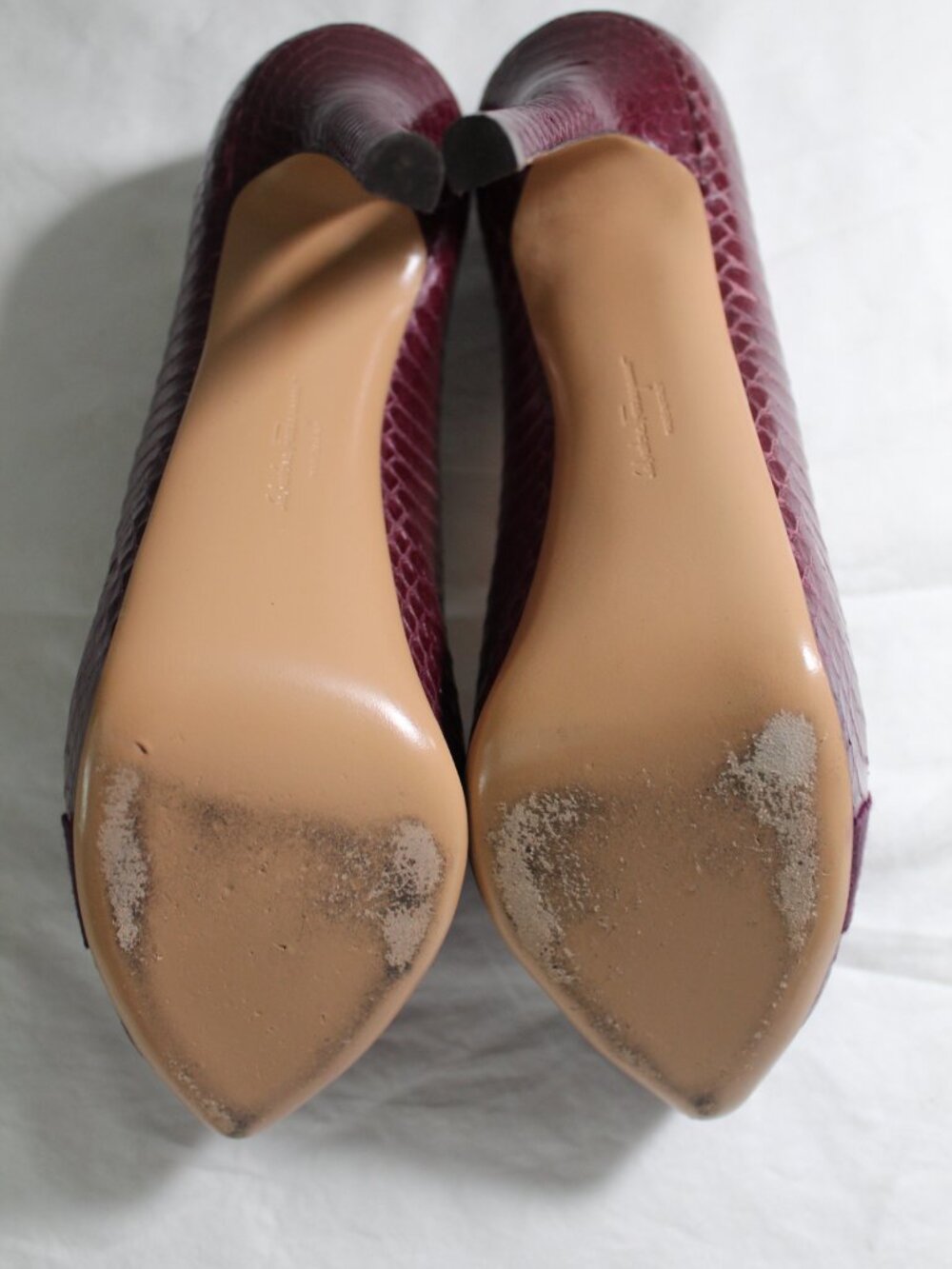 Salvatore Ferragamo Python Embossed Leather Pumps Platform Heels Plum 9.5 - Picture 8 of 10